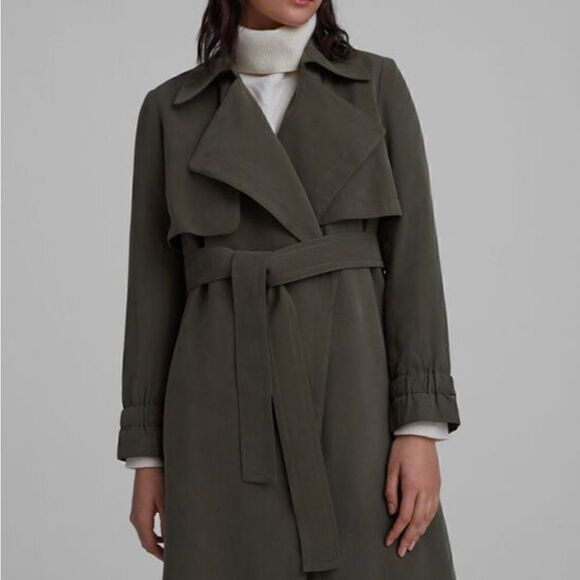 Club Monaco Elima Trench Coat Belted Soft Relaxed Fit Women Small Olive Green - Picture 3 of 11